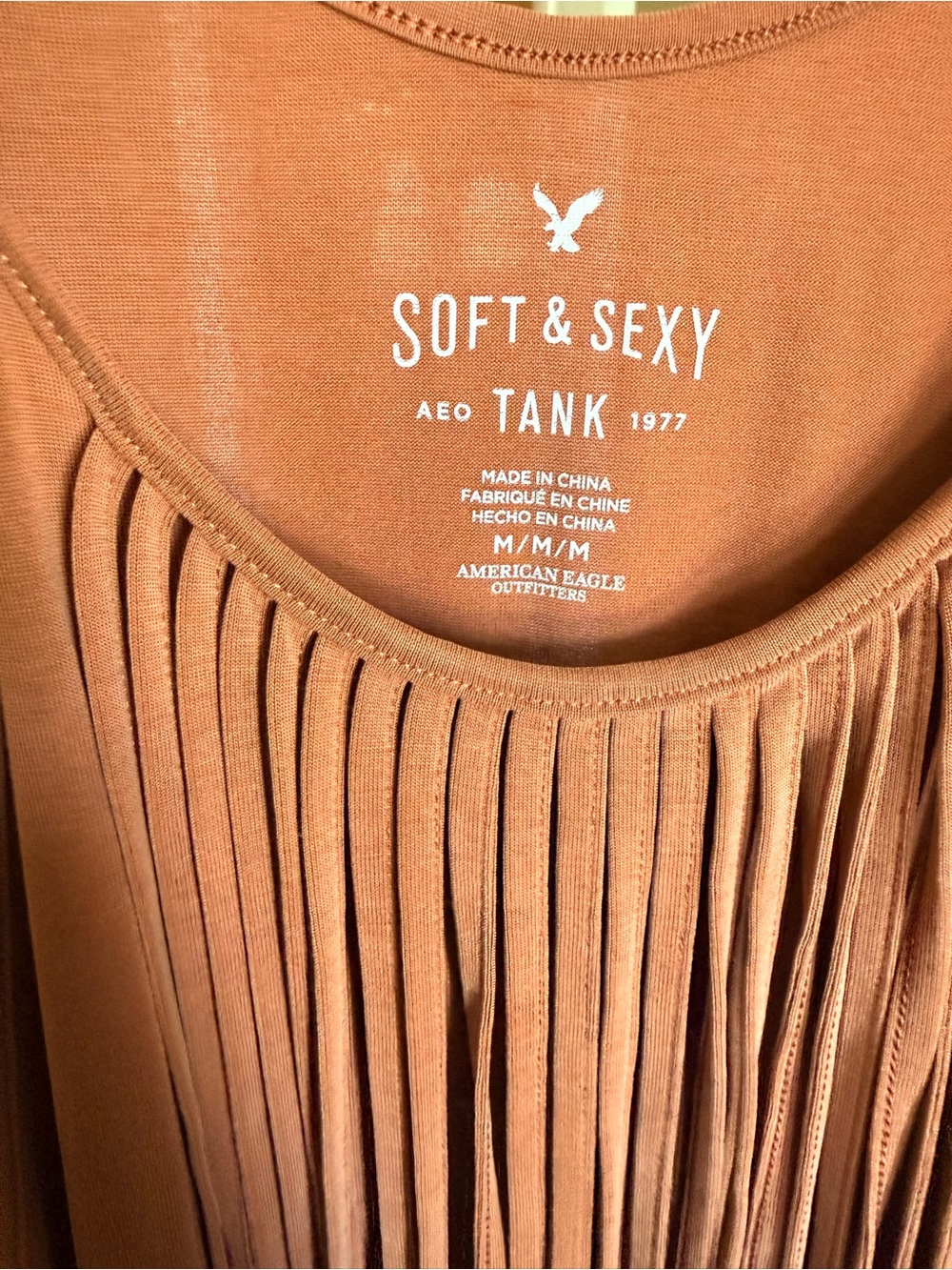 American Eagle Outfitters Soft & Sexy Fringe Tank Rust Brown
